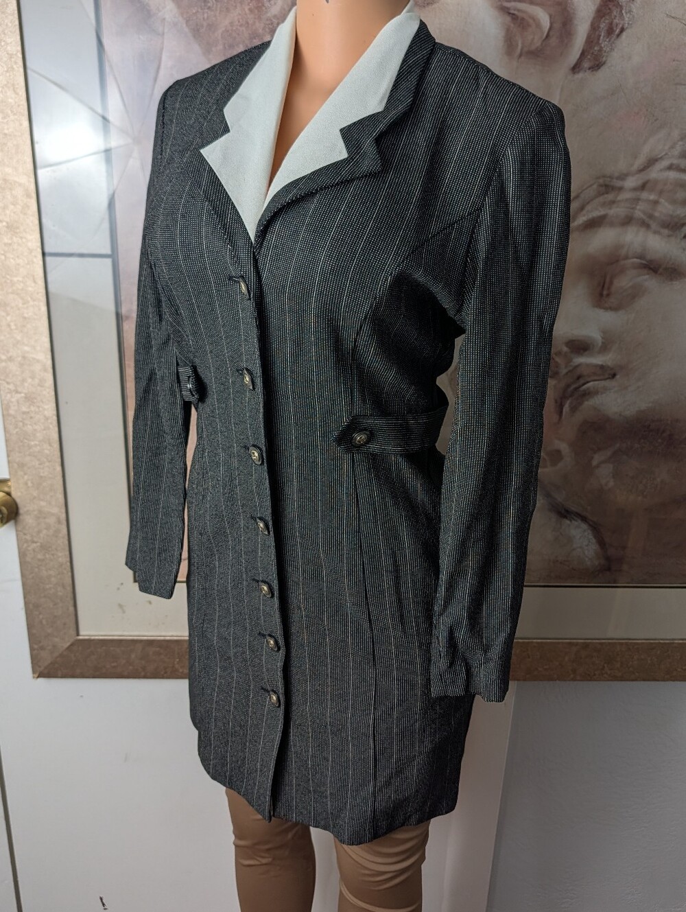 Vintage Petite Perceptions by Irene B Pinstripe Coat Dress Dark Academic Size 8